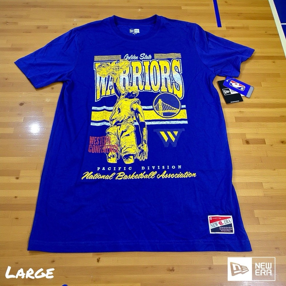 NEW! New Era Golden State Warriors T-Shirt Mens L Blue Westen Conference Steph C